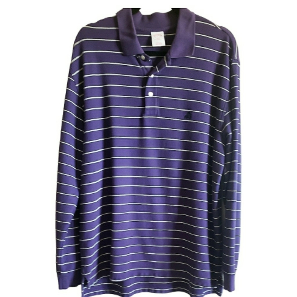 Brooks Brothers Polo Mens L Purple Striped Polo  Long Sleeve Collared Preppy